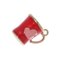 Miniature red enamel heart cup pendant with golden accents for DIY jewelry crafts - Red