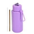 Purple matte 1L vacuum insulated water bottle with gold metal straw and cleaning brush kit - 1 L / Pop-up Straw Lid / Purple