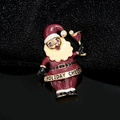 Festive Santa Claus brooch with red enamel, gold accents and Holiday Cheer banner - Santa Claus Brown (YNCP4831)