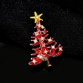 Sparkling red Christmas tree brooch with colorful rhinestones on a gold alloy base - Christmas Tree Red (YNCP1318)