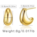 Detail view of 18K gold bean earrings with size labels and reflections on white - Small Waterdrop Style / Gold
