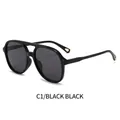 Classic C1 black aviator sunglasses with black gray lenses and gold accents - Black Frame Black Grey Lens