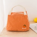 Orange insulated lunch bag with orange fruit embroidery and white canvas handle - 23*15*15CM / Embroidery Red Cherry