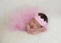 Detail of newborn pink tutu skirt and handmade crochet crown for baby photography sessions - Crown 8 Set with Skirt / Pink