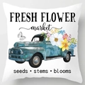 Detail of vintage flower truck print on peach skin velvet pillowcase for home decor - 45x45cm(Cover Only) / Fresh Flower Market Truck (LTD351-4)