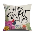 Fodera per cuscino in lino decorativo con fiori, uccelli e scritta Home Sweet Home - Home Sweet Home/Motivo con Fiori e Uccelli (YMS4-3)
