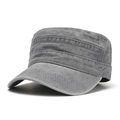 Men's vintage dark grey flat top military cap in washed cotton canvas 45-degree view - One Size / Gray
