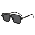Gafas de sol retro de doble puente negras poligonales con lentes grises y toques de plata - Montura Negra Lentes Gris Negro