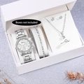 Silver jewelry set with sparkling watch necklace ring earrings and bracelet for women - Silver