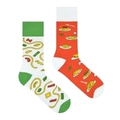 Creative asymmetric pasta cartoon socks for couples in mismatching red and white colors - Colorful Pasta