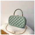 Green quilted shoulder bag with woven handle and gold chain strap for women - Green