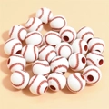 50pc 10-12mm acrylic baseball pattern beads for DIY sports jewelry and bracelets - 12mm Baseball White Background Red Line