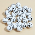 Baseball style white acrylic sports beads with black stitching for DIY jewelry - 12mm Baseball White Background Coffee Line