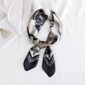Elegant ivory silk square scarf with equestrian horse motif print in navy and brown - 70x70cm / Ceiling Knight Black