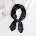 Elegant black silk scarf with white geometric patterns and artistic circle prints - 70x70cm / Number Totem Black
