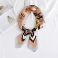 Elegant equestrian buckle print twilly scarf in soft nude pink and grey silk - 70x70cm / Equestrian Pink