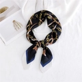 Square silk scarf featuring gold chains and blue border with elegant knotted styling - 70x70cm / Gold Chain Leather Black