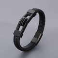 Men's minimalist braided leather bracelet with black magnetic titanium steel clasp - Genius Club Black
