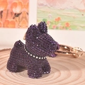 Sparkling deep purple rhinestone French bulldog keychain with golden metal ring - Purple