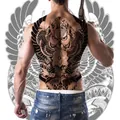 Full back temporary tattoo featuring a black mechanical owl design with tribal patterns - WH-010 Totem Owl / 34x48cm (1 Piece)
