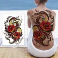 Detailed full back tattoo sticker featuring a red rose and snake design, style WH-012 - WH-012 Snake and Rose / 34x48cm (1 Piece)