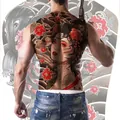 Japanese geisha tattoo sticker with red flowers and sea waves, full back size WH-017 - WH-017 Geisha Red Flower Wave Multicolor / 34x48cm (1 Piece)