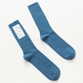 Dark blue ribbed cotton mid-calf socks with vertical stripe texture and tag - One Size / Denim Blue