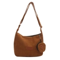 Brown corduroy shoulder bag with detachable mini coin purse and adjustable strap - 2pcs Set / Brown