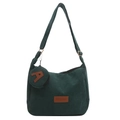 Dark green corduroy crossbody bag with small round coin purse charm on white background - 2pcs Set / Green