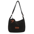 Large black corduroy tote bag with adjustable strap and matching round coin purse - 2pcs Set / Black