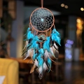 Handmade Tree of Life dream catcher with turquoise feathers and brown wooden beads - Tree of Life Finished Product
