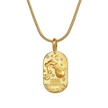 Gold Aquarius zodiac oval pendant necklace with cubic zirconia on snake chain - Aquarius