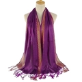 Deep purple scarf with golden geometric jacquard pattern and fringes on white background - Dark Purple