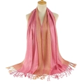Close-up of pink and champagne gold shawl with geometric jacquard and tassels - Leather Red