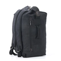 Black canvas travel backpack with side handles and leather zipper details on white background - Upgraded Black Small