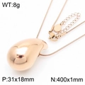 Polished rose gold waterdrop pendant necklace with dimensions 31x18mm and 8g weight - Rose Gold Water Drop Necklace (KN283091-KFC)