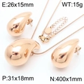 Rose gold teardrop hollow jewelry set including droplet earrings and snake chain necklace - Rose Gold Water Drop Set - Small (KS217415-KFC)