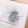 Small butterfly hair claw clip in transparent blue acrylic for stylish ponytails - Blue