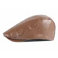 Classic coffee brown faux leather ivy cap with textured lychee grain finish - 55-59cm (Adjustable) / Khaki