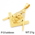 Golden hip hop lion head pendant with masonic compass and crystals, 51x44mm size - Gold Color Pendant No Chain (KP130478-MZOZ)