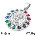 Colgante cabeza de león hip hop plateado con gemas de colores y altura de 33mm - Colgante Cabeza de León Color Acero (KP130477-MZOZ)