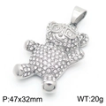 Hiphop silver panda bear pendant with crystals, 47x32mm size and 20g weight spec - White Zirconia Silver Bear Pendant (No Chain)(KP130488-MZOZ)