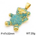 Golden hip hop panda pendant with sparkling blue rhinestones measuring 47x32mm - Blue Zirconia Gold Bear Pendant (No Chain)(KP130489-MZOZ)