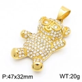 Hiphop panda pendant in golden finish with white cubic zirconia pavé and glasses - White Zirconia Gold Bear Pendant (No Chain)(KP130490-MZOZ)