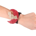 Halloween snap bracelet with glittery red moon and golden bat detail for parties - Moon Bat