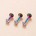 Piercing labret arcobaleno in acciaio inox con zircone e base piatta per la cartilagine - Lunghezza barra 6mm / Multicolore