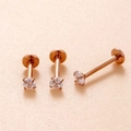 Tre labret in acciaio inossidabile oro rosa con zirconi cubici tondi in varie lunghezze - Lunghezza barra 6mm / Oro rosa