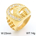 Hip-hop gold horse head ring with white crystals and 23mm width hollow design - US 13 / Horse Head Horseshoe Style (KR1088428-MZOZ)