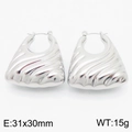 Silver stainless steel trapezoid earrings with wavy texture and dimensions 31x30mm - Silver
