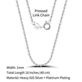925 sterling silver 1mm polished chain with S925 Italy hallmark in 16 inch length - Calendered Chain / 1mm/40cm